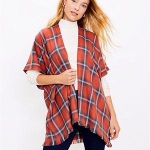 NWT Loft Orange and Navy Plaid Kimono